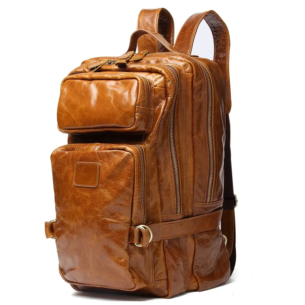 Fashion Handmade Custom Rucksack Vintage Laptop Bag Travel Genuine Real Leather Backpack Man
