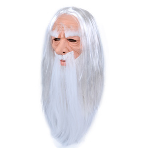 Halloween Máscara de mago de pelo blanco Papá Noel de pelo blanco Barba blanca Abuelo Traje de fiesta de látex Juego de rol Juguete de terror ATERRADOR - Product Image 6