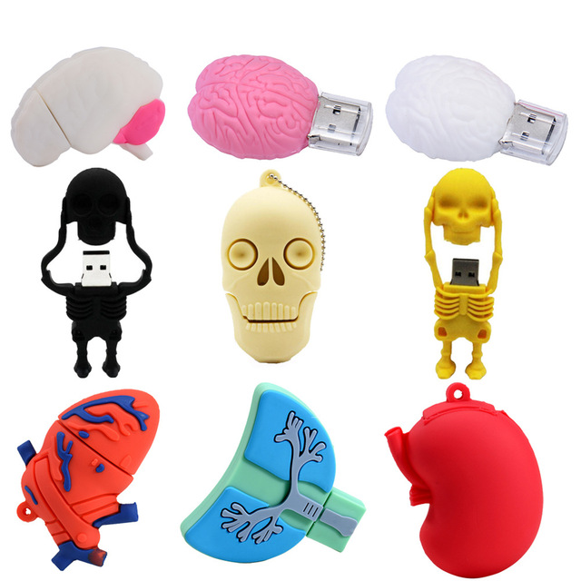 Cartoon Organ USB Flash Drive 32GB Silicone Waterproof Funny Halloween Prank Gift for Friends Promotional USB 2.0/3.0