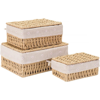 Petits paniers de rangement en osier avec couvercles et doublure, paniers rectangulaires en corde de papier tressée pour l'organisation, lot de 3