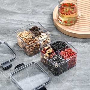 Modern Quarter Compartment Sealed <b>Jar</b> Storage <b>Jar</b> Tea Square Packaging Storage <b>Jar</b> Plastic <b>Food</b> Container for Dry <b>Food</b> Storage - Product Image 1