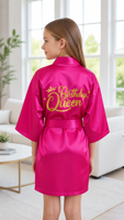 Robe de chambre en satin respirant pour femme, style kimono court, pour anniversaire, automne-printemps, costume de fête et séance photo, avec lettres dorées scintillantes