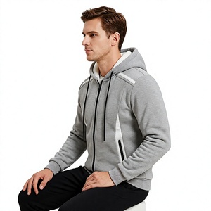 <b>Men's</b> Gray Hooded Zipper <b>Sweatshirt</b> Oversized Fit Casual Polyester Cotton French Terry Winter Wear OEM Service - Product Image 3