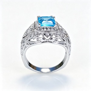 Anello quadrato blu da donna con design geometrico, accessorio da dito per uso quotidiano - Product Image 1