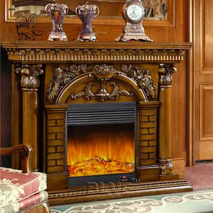 BLVE Wholesale Modern European Style Home Electric Fireplace Mantel Bronze Color Indoor Wood Fireplace