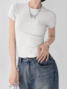 <strong>Women's</strong> Solid Knitted Casual <strong>Top</strong> <strong>for</strong> Spring Summer High-End Skinny Fit Crewneck Butterfly Sleeve Short-Sleeved T-shirt - Product Image 5