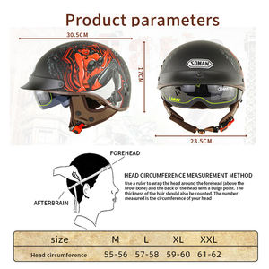 Casco Moto Retrò con Certificazione DOT Casco per Scooter Vintage Mezzo Casco da Biker per Motocicletta Antiurto Casco Moto - Product Image 4