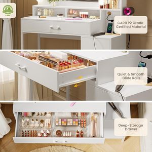 SENYU Coiffeuse Moderne Blanche avec Miroir LED et Tiroir de Rangement 39,4x55 Pouces pour Chambre à Coucher - Product Image 6