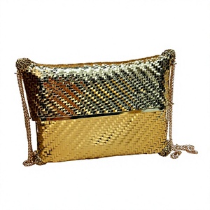 Luxury Woven Metal <b>Clutch</b> Bag Gold Evening Purse Handmade Designer Minaudiere Bridal <b>Wedding</b> Cocktail Handbag - Product Image 1