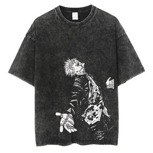 Jersey de algodón de verano Harajuku inspirado en Anime, camiseta de manga corta con técnica de lavado ácido, estampado de pantalla, suelto, largo, Formal Cool - Product Image 4