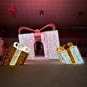 2023 뜨거운 판매 크리스마스 장식 아치 3 개 3D LED 선물 상자 선물 모티 조명
