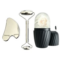 Nouvel ensemble de 3 rouleaux de massage pour les yeux à double tête, rouleau de glace pour le visage et ensemble Gua Sha en acier inoxydable, outil de massage facial Gua Sha pour la beauté
