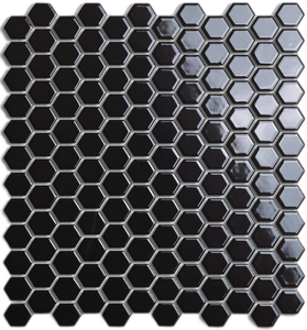 현대 23x26mm 육각형 검은 도자기 모자이크 벽 타일 메쉬 장착 장식 세라믹 타일 호텔 수영장 인테리어 260x300mm - Product Image 1