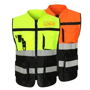 Biểu tượng tùy chỉnh đa túi Hi VIS phản quang thoáng khí bảo hộ lao động xe máy phản quang an toàn vest