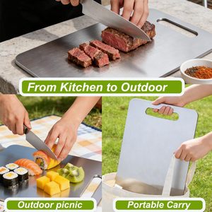 Planche à découper rectangulaire en acier inoxydable 201 double face antidérapante, compatible lave-vaisselle, pour la cuisine - Product Image 6