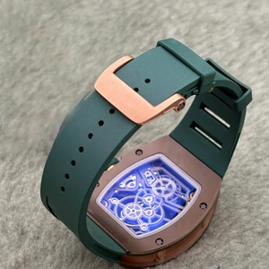 <span class=keywords><strong>Orologio</strong></span> Sportivo Automatico da <span class=keywords><strong>Uomo</strong></span> di Lusso Tonneau Scheletrato, Cassa in Fibra di Carbonio Tono Oro Rosa, Cinturino in Silicone <span class=keywords><strong>Verde</strong></span>, <span class=keywords><strong>Orologio</strong></span> da Polso Meccanico - Product Image 4
