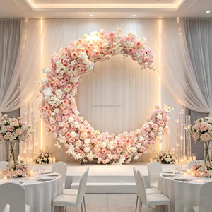 Wholesale pink White Rose Moon Arch Simple Detachable Silk Flower Decor <b>Backdrop</b> Wedding Ceremony Birthday Decoration - Product Image 1