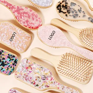 شعار مخصص لون ماركة ميديري ماركة سيليولوز اسيتات اكريليك مشط شعر فرشاة بامبو airbag للتدليك في الصالونات المنزلية - Product Image 1