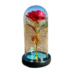 Rose en verre avec feuille d'or, éclairée par LED, fleur éternelle, cadeau pour la fête des amoureux, la fête des enseignants, la fête de la fin d'année, ornement de remise de diplôme - Product Image 5