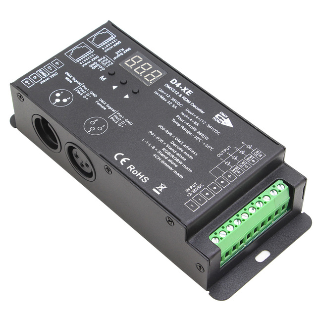 D4-XE 4-Channel RGBW DMX512 RDM Decoder  Frequency DMX Digital Controller  with Over-heat / Short Circuit protection