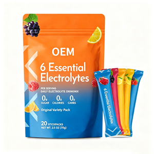 Mélange de boisson électrolytique OEM avec 6 minéraux essentiels et vitamine <span class=keywords><strong>C</strong></span> - Sans sucre, 5 saveurs, 20 sachets, Marque privée - Product Image 1