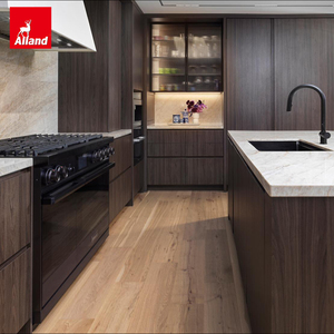 Meubles de cuisine complets Alland de style européen en chêne foncé avec évier <span class=keywords><strong>et</strong></span> cuisinière, îlot de cuisine en marbre pour villa - Product Image 3
