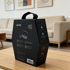 Levon Music True Wireless Earbuds Hexagonal Rigid Box With Handle Four-Color Printing <b>Consumer</b> <b>Electronics</b> Packaging - Product Image 3