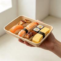 Boîte en papier rectangulaire jetable de la série EP, en papier kraft, pour sushis à emporter, avec couvercle transparent en PET, pour la livraison de nourriture en restaurant