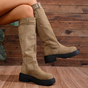 Botas de plataforma altas hasta la rodilla para mujer, con punta redonda y hebilla, estilo motero occidental, calzado informal y moderno, novedad 2026 - Product Image 2