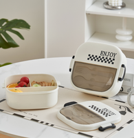 Boîte à lunch portable réutilisable et écologique en PP à 3 compartiments, à motif quadrillé, pour l'école, le bureau, les adultes, avec ustensiles et fermeture à clip