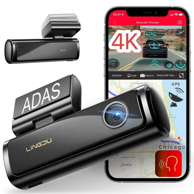 LNDU AM100 Voice Control Car Camera SONYIMX415 Driving Recorder with ADAS Car Black Box Built in GPS 4K Dash Cam