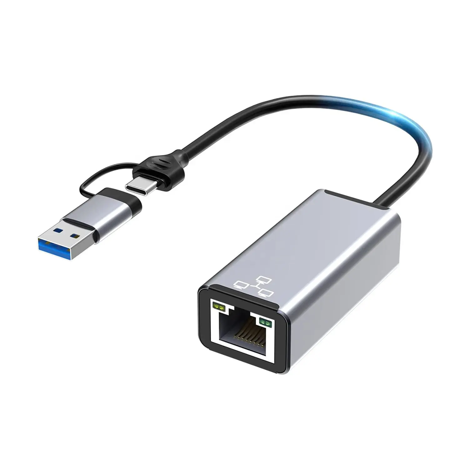 2 In 1 USB A dan USB C Ke Ethernet RJ45 10 / 100 / 1000 Gigabit LAN Adaptor Jaringan untuk MacBook Pro / Air , iPad Pro dan Banyak Lagi