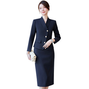 Women's Suit Set Midi Skirt Three Quarter Sleeve Polyester Anti-Wrinkle Office Lady Professional Attire - Product Image 5