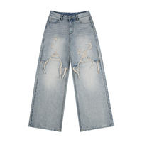 Jeans bleus pour hommes 100% denim, délavés, classiques et basiques, style streetwear de créateur, haute qualité, nouvelle mode, personnalisables avec faible MOQ