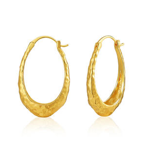 <b>Fashion</b> Jewelry Wholesale Trendy 18K Gold Plated Irregular Teardrop Hammered <b>Hoop</b> <b>Earrings</b> Chunky Metal <b>Earring</b> for Women - Product Image 1