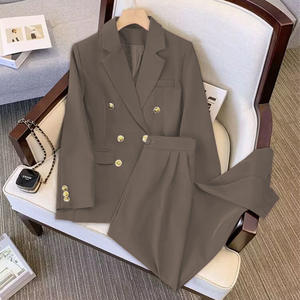 2024 kadın takım elbise ceket + uzun pantolon takım elbise 2 parça Set düz renk ceket Blazer pantolon bahar sonbahar bayan ofis rahat takım elbise - Product Image 6