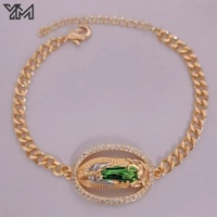 Pulsera de 14k con Estatuilla de la Virgen de Guadalupe, Cadena Figaro, Oro Laminado, Charm de Latón Esmaltado