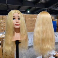 Blonde vraie tête d'entraînement de Mannequin de cheveux humains avec épaule beauté école mariée coiffure maquillage formation Mannequin poupée
