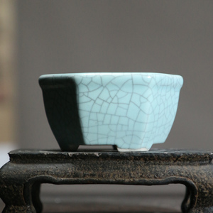 <b>Ceramic</b> Bonsai <b>Pot</b> Hexagonal Mini Purple Clay Japanese Style Crackle Glaze Palm Sized <b>Flower</b> Planter - Product Image 4