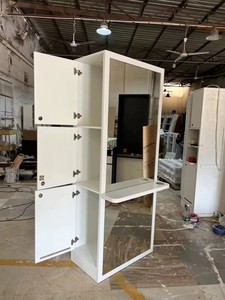 Hair Salon Styling Station Barber Mirror Cabinet with Lockable Storage Cabinets &amp; Side <strong>Tray</strong> Salon Furniture for Barbershop - Product Image 3