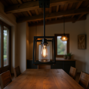 Suspension industrielle style farmhouse en verre noir, mini abat-jour carré E27 LED pour plafonnier de salle à manger - Product Image 2