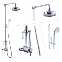 Ensemble de douche thermostatique mural traditionnel en laiton massif chromé avec pommeau de douche pluie et douchette à main, deux modes