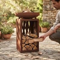 Brasero de jardin robuste de style moderne en acier Corten, plancha ronde