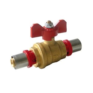 Robinet à tournant sphérique avec levier papillon pour tuyau multicouche diamètre 26 mm, corps en laiton, poignée rouge - Product Image 1