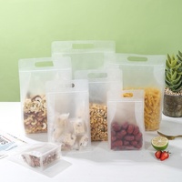Sacs d'emballage alimentaire étanche à l'humidité en plastique transparent à fond plat, sacs à fermeture éclair, surface d'impression par gravure
