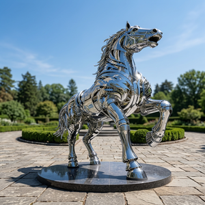 Sculpture de cheval en acier inoxydable finition miroir, statue métallique personnalisée, fontaine paysagère pour hôtel, centre commercial, place publique - Product Image 2