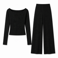 Vente en gros de vêtements pour femmes, ensemble deux pièces en tricot côtelé à manches longues et pantalon large, sur mesure ODM, pour l'automne et l'hiver