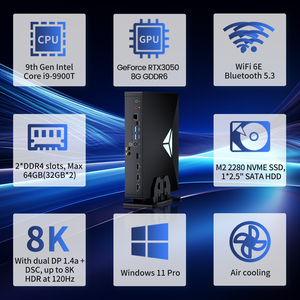 I9-9900T หลักมินิพีซีที่มีกราฟิก8G RTX3050ช่องสัญญาณ DDR4การเชื่อมต่อ <span class=keywords><strong>WiFi</strong></span> ที่สะดวกสำหรับการเล่นเกมและเล่นเกม - Product Image 3