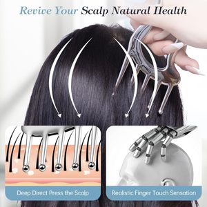 Peigne de massage du cuir chevelu en métal portable 5 en 1, outil facial Gua Sha pour la relaxation de la tête, le lifting du <span class=keywords><strong>visage</strong></span>, le drainage lymphatique, logo personnalisé - Product Image 5