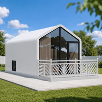 Rumah Kontainer Dinding Kaca, Rumah Prefab Modular, Rumah Pantai Modern, Bar Pantai, Showroom, Atap Segitiga Miring